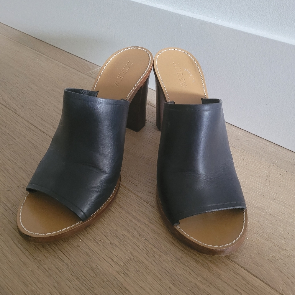 J.Crew Navy Leather Marlow Mule Sandals